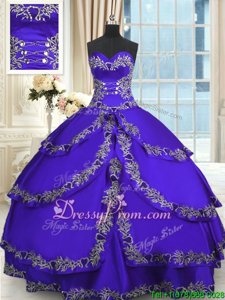 Sweet Floor Length Lace Up Quinceanera Dress Blue and In forMilitary Ball and Sweet 16 and Quinceanera withBeading and Appliques and Ruffled Layers