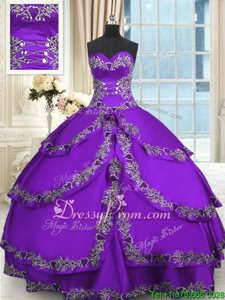 Elegant Taffeta Sweetheart Sleeveless Lace Up Beading and Appliques and Ruffled Layers Ball Gown Prom Dress inPurple