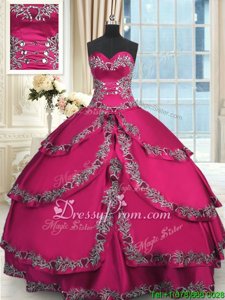 Discount Fuchsia Ball Gowns Beading and Embroidery and Ruffled Layers Quinceanera Gowns Lace Up Taffeta Sleeveless Floor Length