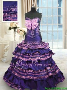 Best Selling Multi-color Sleeveless With Train Appliques and Ruffled Layers and Bowknot Lace Up Sweet 16 Quinceanera Dress