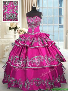 Wonderful Sleeveless Lace Up Floor Length Embroidery and Ruffled Layers Quinceanera Dress