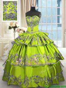 Free and Easy Floor Length Ball Gowns Sleeveless Yellow Green Quinceanera Dress Lace Up
