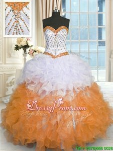 Custom Design Multi-color Lace Up Quinceanera Dress Beading and Ruffles Sleeveless Floor Length