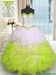 Artistic Organza Sweetheart Sleeveless Lace Up Beading and Ruffles Quinceanera Dress inMulti-color