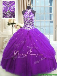 Pretty Sleeveless Lace Up Floor Length Beading Quinceanera Gown