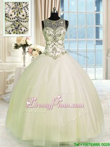 Hot Selling Champagne Lace Up Quinceanera Dress Beading Sleeveless Floor Length