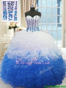 Popular Sweetheart Sleeveless Organza Ball Gown Prom Dress Beading and Ruffles Lace Up