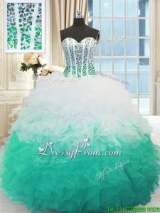 Cheap White and Multi-color Organza Lace Up Sweetheart Sleeveless Floor Length Quinceanera Gowns Beading and Ruffles