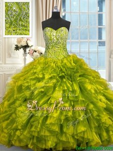Dazzling Spring and Summer and Fall and Winter Organza Sleeveless Quinceanera Dress Brush Train andBeading and Ruffles