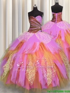 Extravagant Floor Length Ball Gowns Sleeveless Multi-color Vestidos de Quinceanera Lace Up