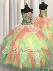 Sexy Sleeveless Beading and Ruching Lace Up Quinceanera Dresses