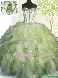 Great Yellow Green Sleeveless Organza Lace Up Vestidos de Quinceanera forMilitary Ball and Sweet 16 and Quinceanera