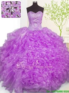 Exquisite Beading and Ruffles and Pick Ups Sweet 16 Quinceanera Dress Purple Lace Up Sleeveless Floor Length