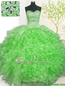 Superior Spring Green Quinceanera Gown Military Ball and Sweet 16 and Quinceanera and For withBeading and Ruffles and Pick Ups Sweetheart Sleeveless Lace Up