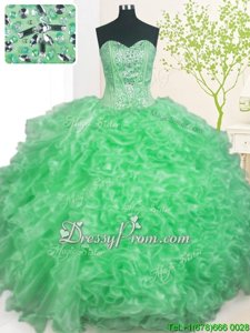 Wonderful Sweetheart Sleeveless Organza Quinceanera Gown Beading and Ruffles and Pick Ups Lace Up