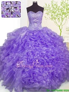 Exquisite Floor Length Lace Up Quinceanera Gowns Lavender and In forMilitary Ball and Sweet 16 and Quinceanera withBeading and Ruffles and Pick Ups