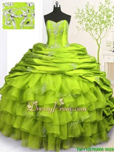 Adorable Apple Green Sleeveless Organza and Taffeta Brush Train Lace Up Sweet 16 Dress forMilitary Ball and Sweet 16 and Quinceanera