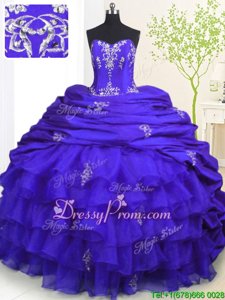 Trendy Sleeveless Brush Train Lace Up With Train Beading and Appliques and Ruffled Layers and Pick Ups 15 Quinceanera Dress