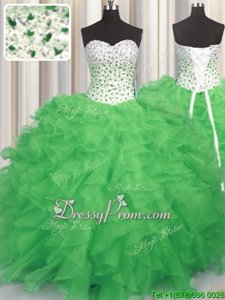 Spring Green Sweetheart Neckline Beading and Ruffles Sweet 16 Quinceanera Dress Sleeveless Lace Up
