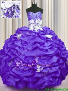 Sleeveless Brush Train Appliques and Sequins and Pick Ups Lace Up Quince Ball Gowns