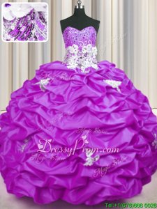 Clearance Brush Train Ball Gowns Quince Ball Gowns Lilac Sweetheart Taffeta Sleeveless With Train Lace Up