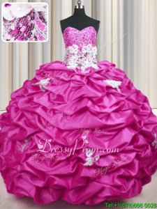 Hot Sale Fuchsia Sweetheart Neckline Appliques and Sequins and Pick Ups Vestidos de Quinceanera Sleeveless Lace Up