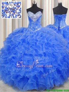 Fantastic Floor Length Ball Gowns Sleeveless Royal Blue Quinceanera Gown Lace Up