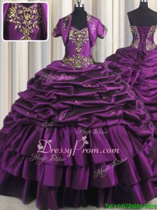 Artistic Purple Lace Up Sweetheart Beading and Appliques and Pick Ups Sweet 16 Dress Taffeta Sleeveless Brush Train