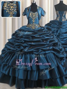 Colorful Navy Blue Quinceanera Gowns Military Ball and Sweet 16 and Quinceanera and For withBeading and Appliques and Pick Ups Sweetheart Sleeveless Brush Train Lace Up