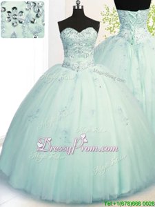 Dazzling Light Blue Sleeveless Tulle Lace Up Sweet 16 Dresses forMilitary Ball and Sweet 16 and Quinceanera