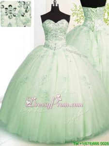 Captivating Apple Green Sleeveless Beading and Appliques Floor Length Sweet 16 Dress