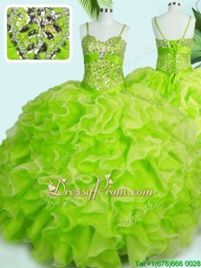 Chic Floor Length Lace Up Sweet 16 Dress Yellow Green and In forMilitary Ball and Sweet 16 and Quinceanera withBeading and Ruffles