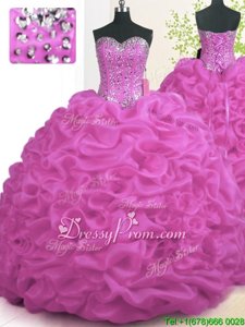 Admirable Fuchsia Sweetheart Neckline Beading and Ruffles Sweet 16 Dress Sleeveless Lace Up