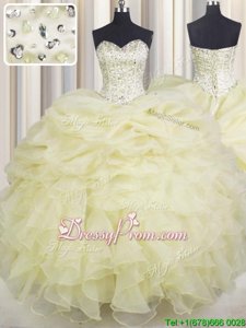 Floor Length Ball Gowns Sleeveless Light Yellow Vestidos de Quinceanera Lace Up