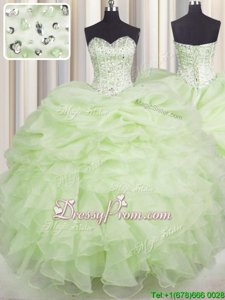 Decent Yellow Green Sleeveless Beading and Ruffles Floor Length Vestidos de Quinceanera