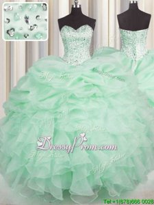 Fashionable Beading and Ruffles Sweet 16 Dresses Apple Green Lace Up Sleeveless Floor Length