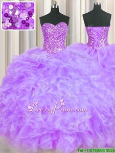 Dynamic Ball Gowns Vestidos de Quinceanera Lavender Sweetheart Organza Sleeveless Floor Length Lace Up