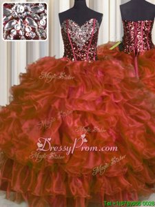 Fantastic Sweetheart Sleeveless Lace Up Ball Gown Prom Dress Red Organza