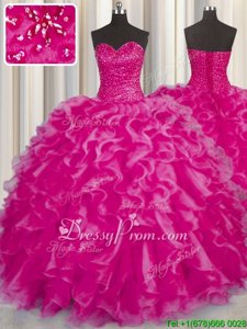 Discount Floor Length Hot Pink Vestidos de Quinceanera Sweetheart Sleeveless Lace Up