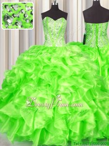 Exceptional Spring Green Sweetheart Lace Up Beading and Ruffles Quinceanera Dresses Sleeveless