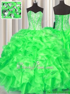 Smart Spring Green Organza Lace Up Sweet 16 Quinceanera Dress Sleeveless Floor Length Beading and Ruffles