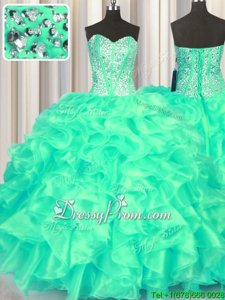Extravagant Ball Gowns Quinceanera Gowns Turquoise Sweetheart Organza Sleeveless Floor Length Lace Up
