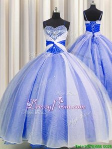 Floor Length Lavender and Blue And White Ball Gown Prom Dress Spaghetti Straps Sleeveless Lace Up