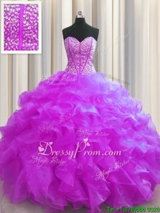 Shining Floor Length Ball Gowns Sleeveless Fuchsia Sweet 16 Quinceanera Dress Lace Up