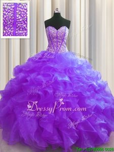 Nice Floor Length Ball Gowns Sleeveless Purple Quinceanera Gown Lace Up