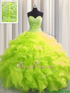 Sweetheart Sleeveless Lace Up Quinceanera Gown Yellow Green Organza