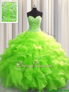 Super Sweetheart Sleeveless Organza Ball Gown Prom Dress Beading and Ruffles Lace Up