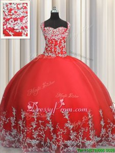 Fitting Coral Red Ball Gowns Beading and Appliques Quinceanera Dresses Lace Up Tulle Sleeveless Floor Length