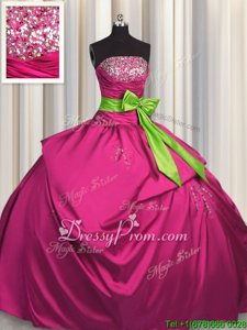 Romantic Strapless Sleeveless Lace Up Sweet 16 Dress Fuchsia Satin