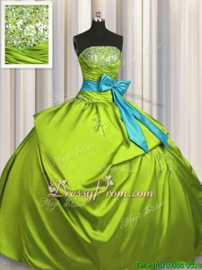 Classical Yellow Green Lace Up Quinceanera Gowns Beading and Ruching and Bowknot Sleeveless Floor Length